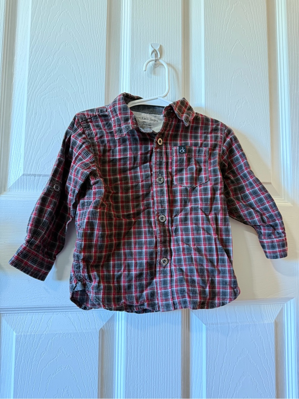Calvin Klein Jeans 18M Kids Red & Black Plaid Button-Up Shirt